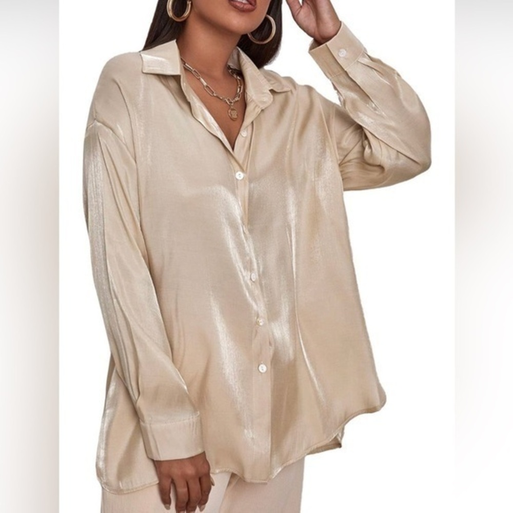 EUC Drop Shoulder Oversize Long Sleeve Button Down Shirt Size L